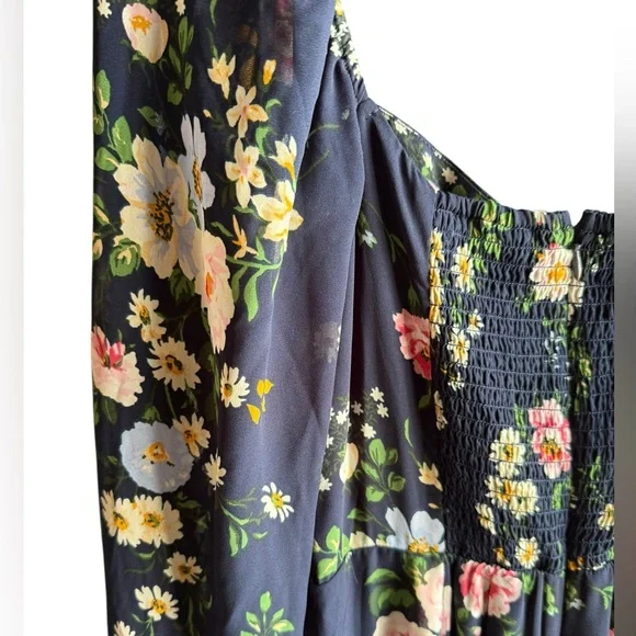 Abercrombie and Fitch Navy Floral Long Sleeve Draped Skirt Midi Dress Size M - Picture 3 of 9